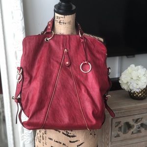 Stunning red leather bag w/ gold accent